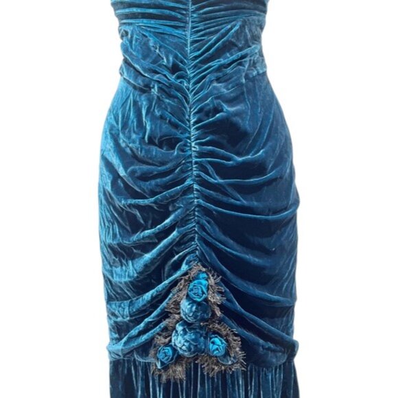 Betsey Johnson Y2K VINTAGE Teal Blue Velvet Maxi Dress NWT - Picture 4 of 13